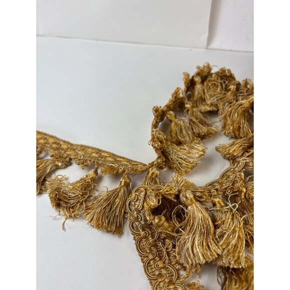 Golden Fringe Trim Tassel Border Fabric 2 yards 20" Sewing Home Décor Craft Vtg - Picture 9 of 13